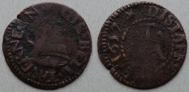 Distaff Lane, R T (A) THE BELL TAVERNE 1657 farthing